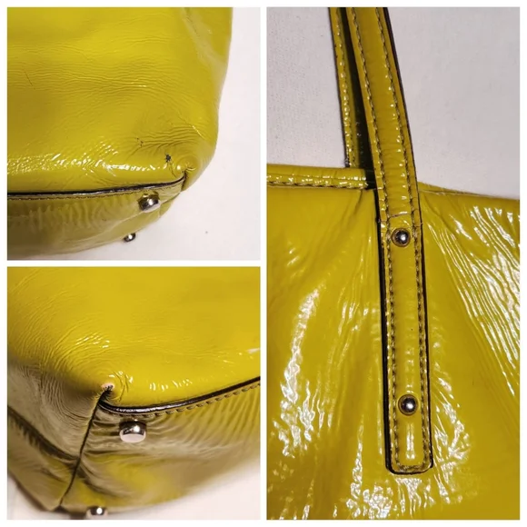 Kate Spade Patent Leather Large Shopper Tote Bag Yellow - Picture 10 of 12